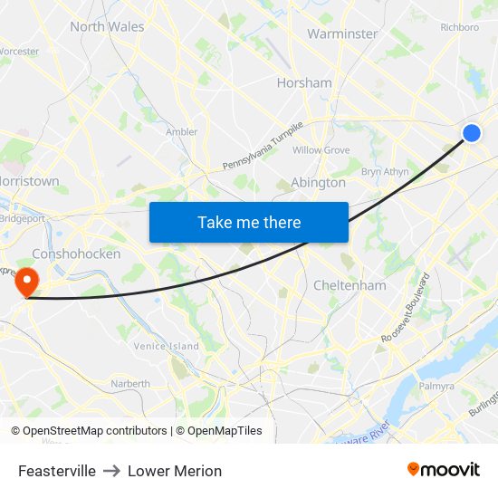 Feasterville to Lower Merion map