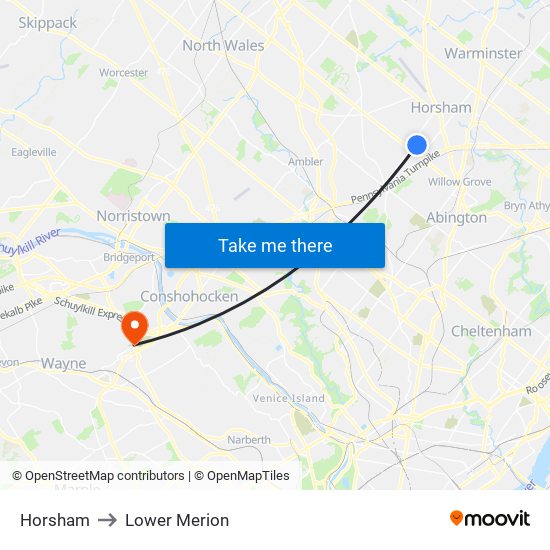 Horsham to Lower Merion map