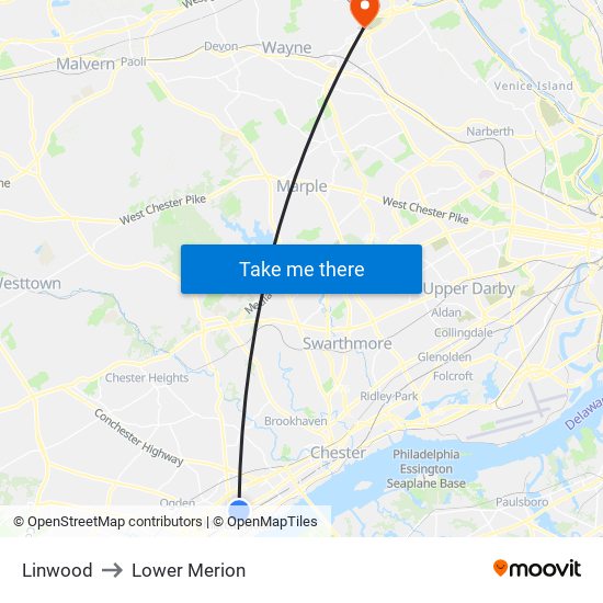 Linwood to Lower Merion map