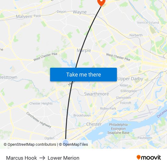 Marcus Hook to Lower Merion map