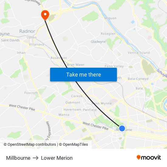 Millbourne to Lower Merion map