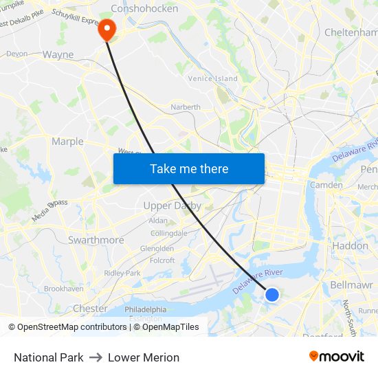 National Park to Lower Merion map