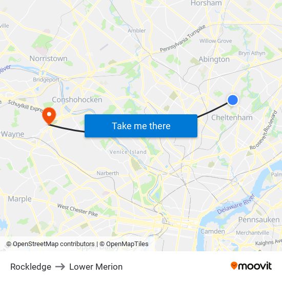 Rockledge to Lower Merion map