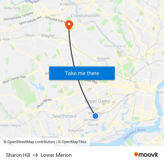 Sharon Hill to Lower Merion map