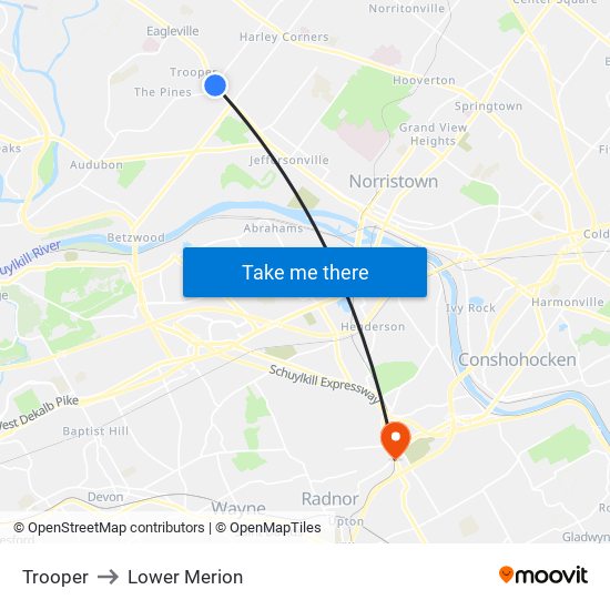 Trooper to Lower Merion map