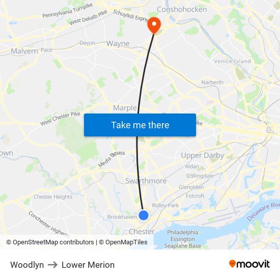 Woodlyn to Lower Merion map