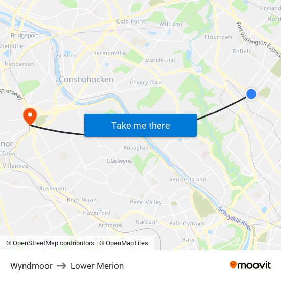 Wyndmoor to Lower Merion map