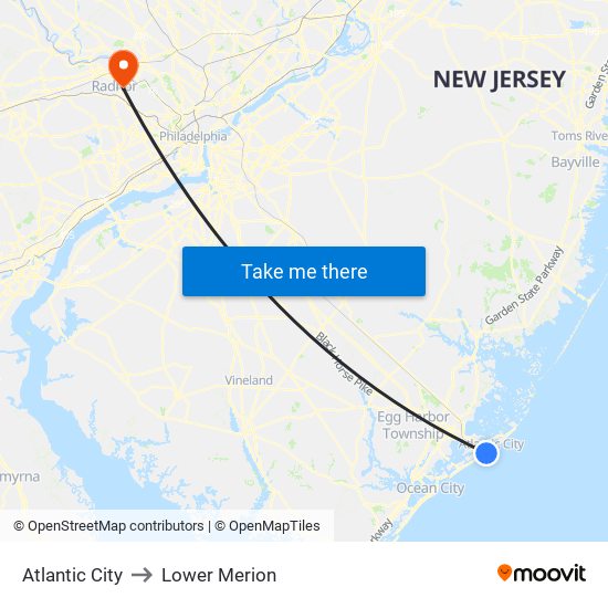 Atlantic City to Lower Merion map