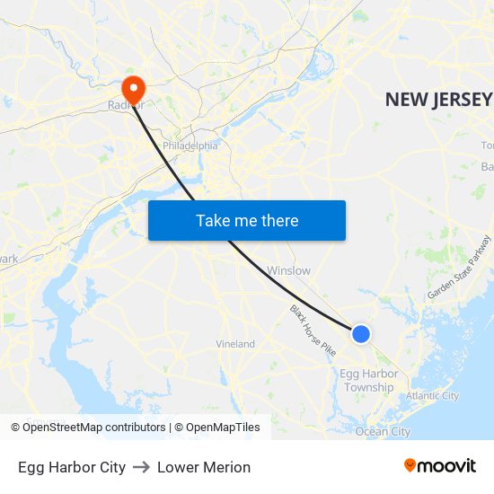 Egg Harbor City to Lower Merion map