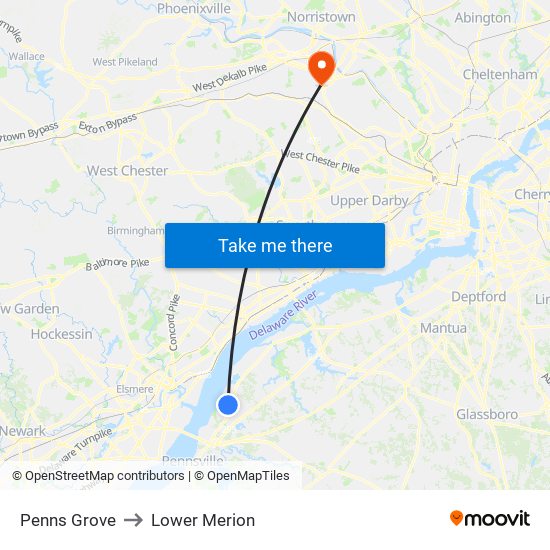 Penns Grove to Lower Merion map