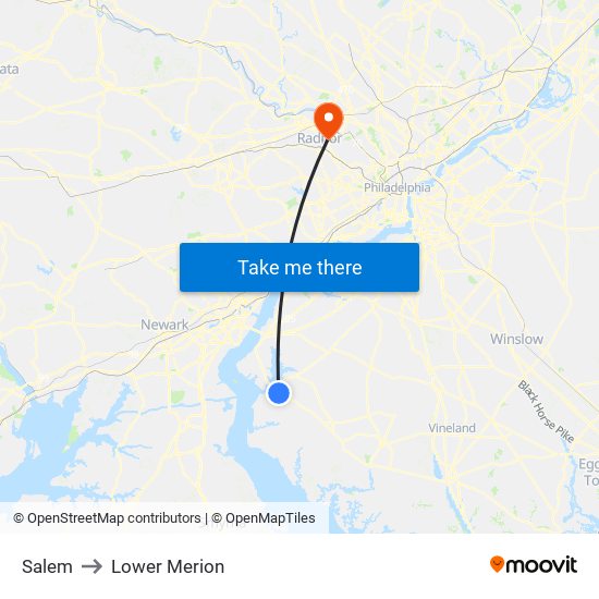 Salem to Lower Merion map