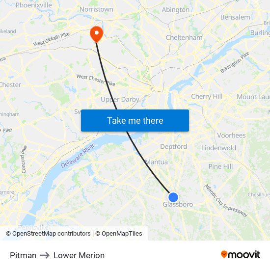 Pitman to Lower Merion map
