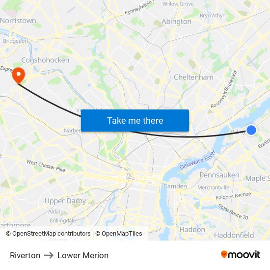 Riverton to Lower Merion map