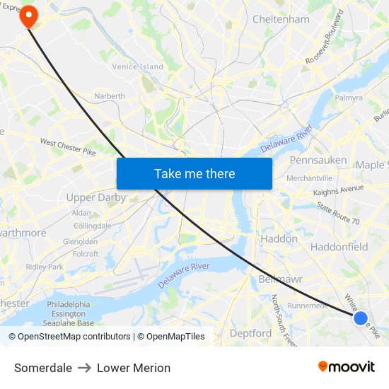 Somerdale to Lower Merion map