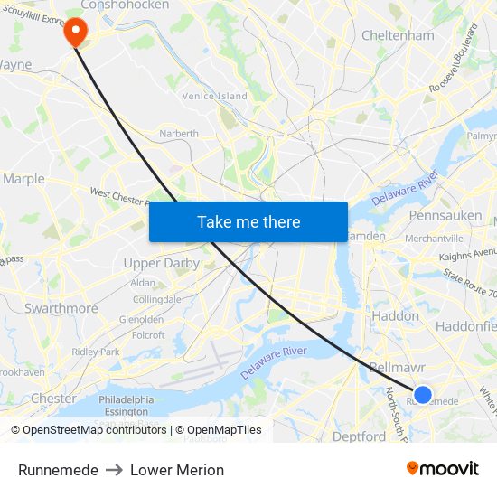 Runnemede to Lower Merion map