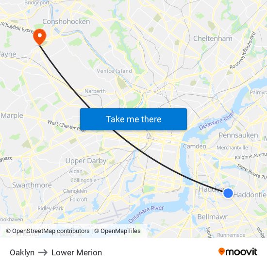 Oaklyn to Lower Merion map