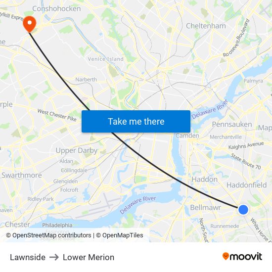 Lawnside to Lower Merion map