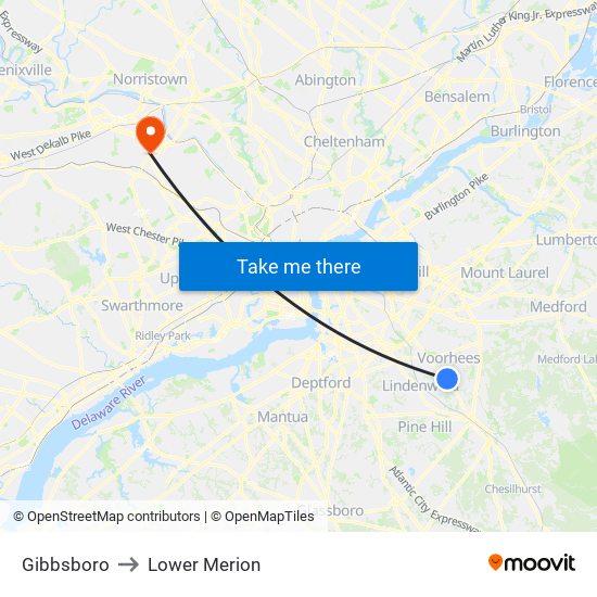 Gibbsboro to Lower Merion map