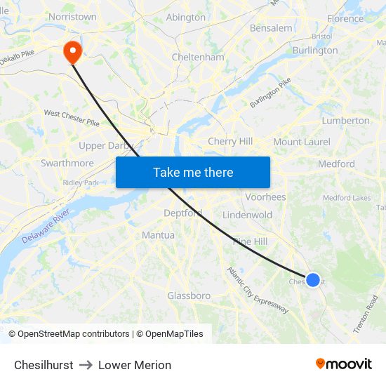 Chesilhurst to Lower Merion map