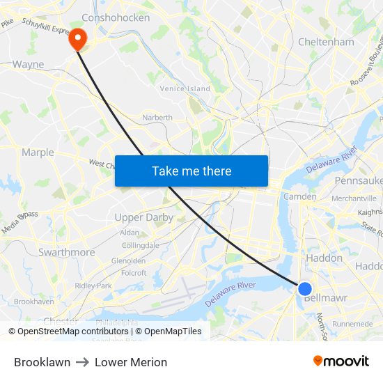 Brooklawn to Lower Merion map
