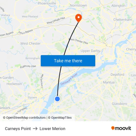 Carneys Point to Lower Merion map