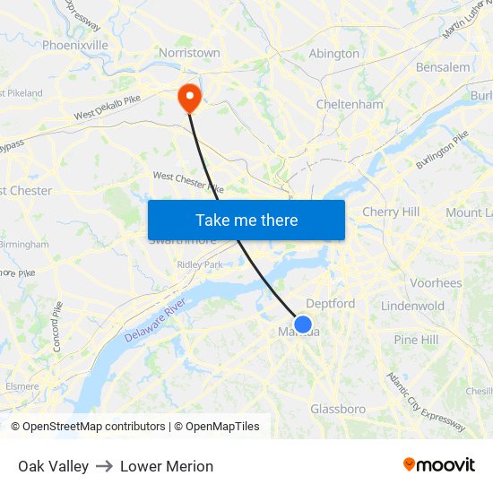 Oak Valley to Lower Merion map