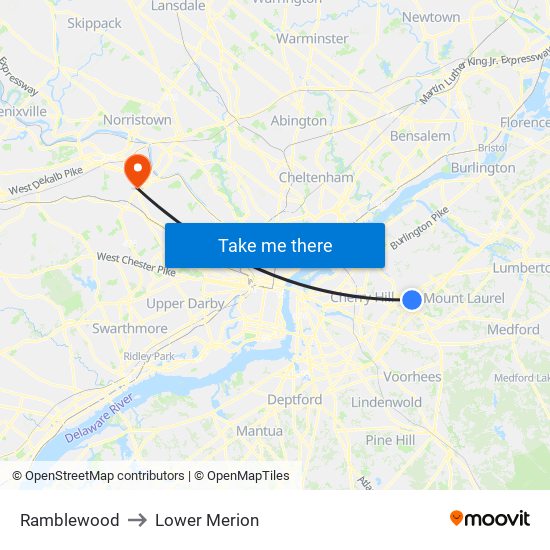 Ramblewood to Lower Merion map