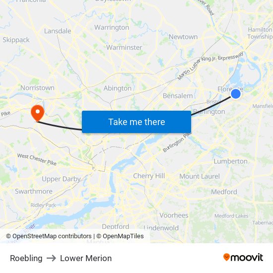 Roebling to Lower Merion map