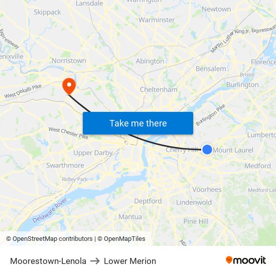 Moorestown-Lenola to Lower Merion map