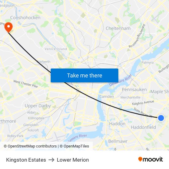 Kingston Estates to Lower Merion map