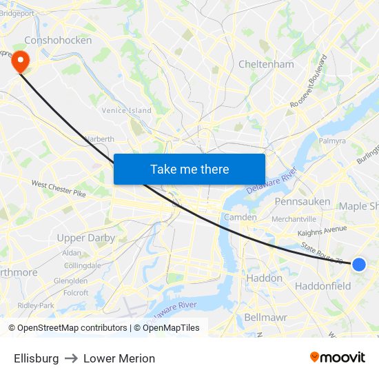 Ellisburg to Lower Merion map