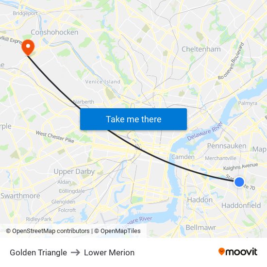 Golden Triangle to Lower Merion map