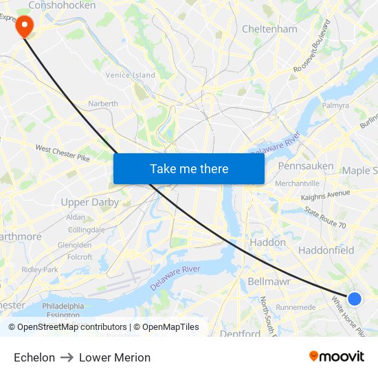 Echelon to Lower Merion map