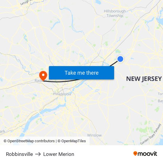 Robbinsville to Lower Merion map