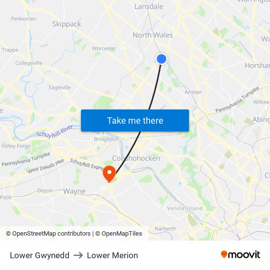 Lower Gwynedd to Lower Merion map