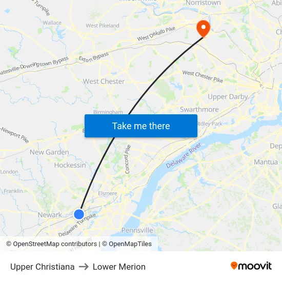 Upper Christiana to Lower Merion map
