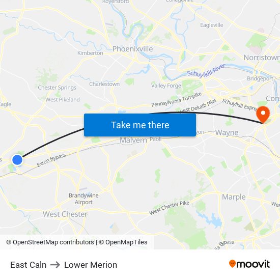 East Caln to Lower Merion map