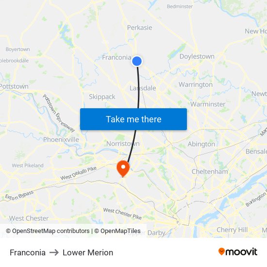 Franconia to Lower Merion map