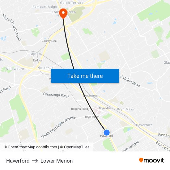 Haverford to Lower Merion map
