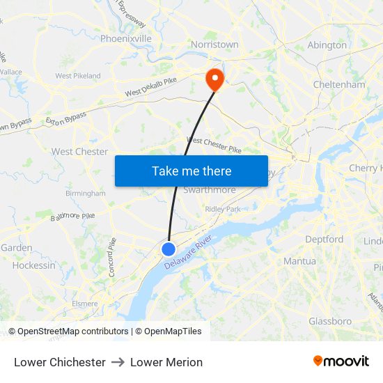 Lower Chichester to Lower Merion map