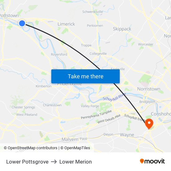 Lower Pottsgrove to Lower Merion map