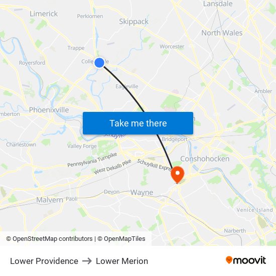 Lower Providence to Lower Merion map