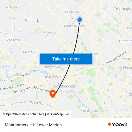 Montgomery to Lower Merion map