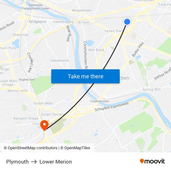 Plymouth to Lower Merion map
