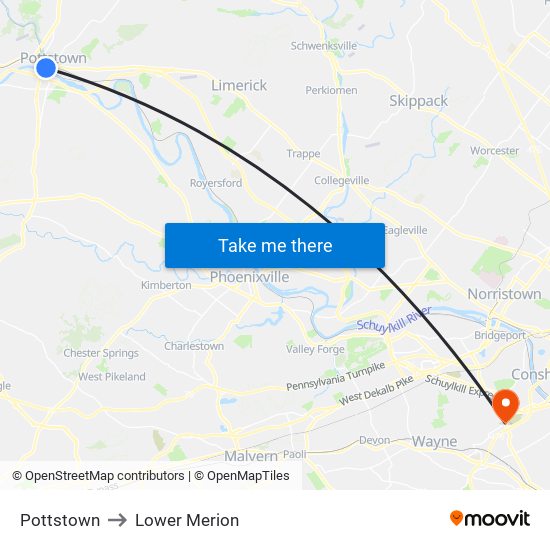 Pottstown to Lower Merion map