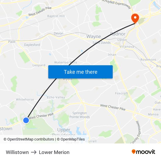 Willistown to Lower Merion map