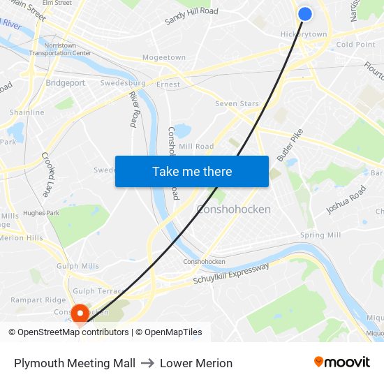 Plymouth Meeting Mall to Lower Merion map