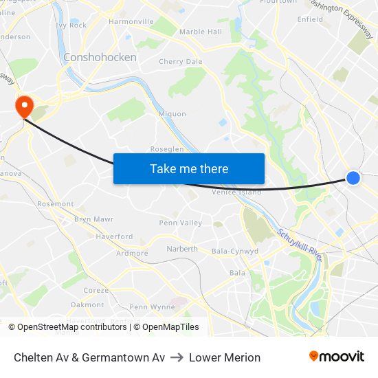 Chelten Av & Germantown Av to Lower Merion map