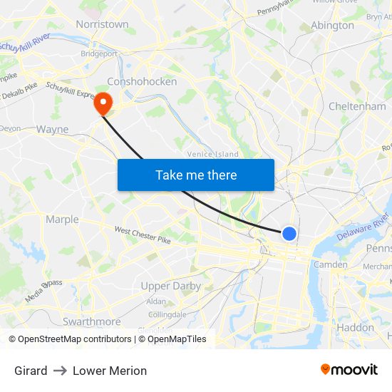 Girard to Lower Merion map