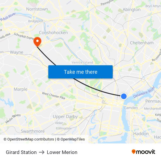 Girard Station to Lower Merion map